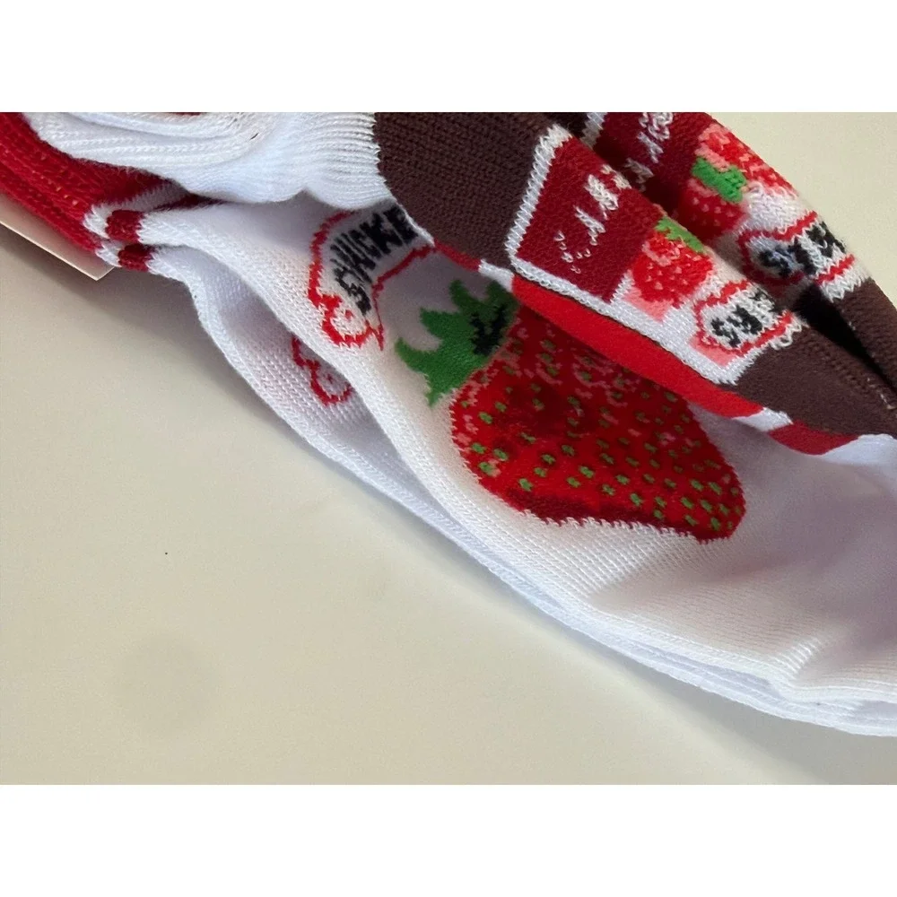 Smuckers Strawberry Jam Crew Socks Mens Shoe Size 6-12 White Red Odd Sox Novelty